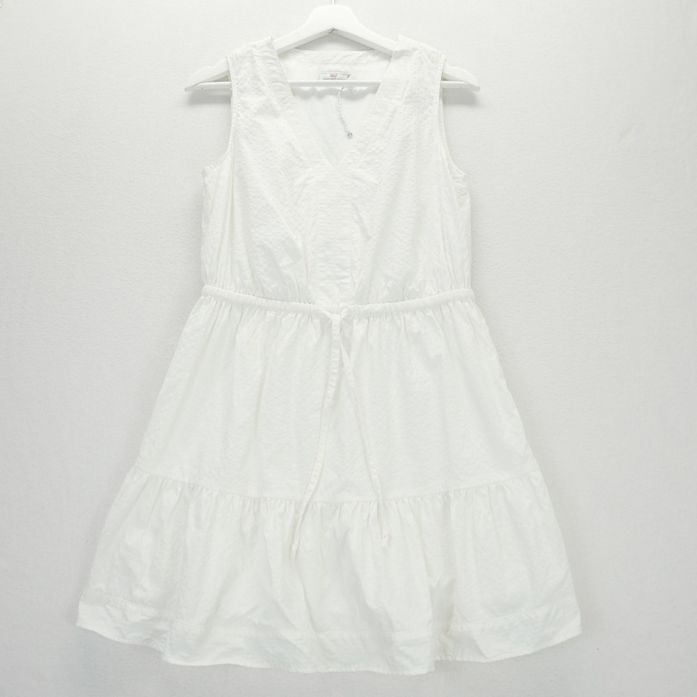 Vineyard Vines Performance White Harbor Seersucker Sleeveless Tiered Dress Small